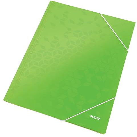 Leitz WOW 3-Klappen-Mappe, Eckspannermappe für bis zu 150 A4-Blätter, elastischer Verschluss, Dokumentenmappe aus Pappe, Grün, 39820054