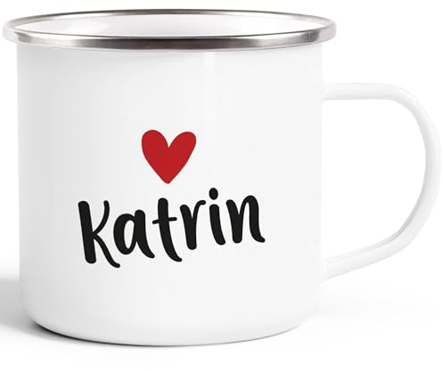 SpecialMe® Emaille-Tasse mit Namen und Herz personalisierbares Motiv individuelles Geschenk Liebe beste Freundin weiß-metall Emailletasse