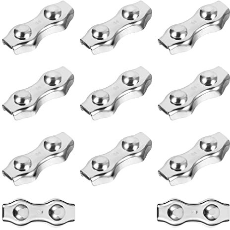 TEHAUX 10Pcs Poly Rope Connector Wires Splicer Wire Cable Clamp Connector Stainless Steel Wire Rope Clip for Electric Fences,1