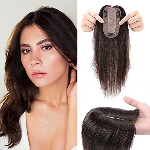 Clip in Extensions Echthaar Topper Extensions Echthaar Haarteile Echthaar Toupet für Frauen Toupee Haarteil 130% Dichte Hair Extensions 45cm-53g 02# Dunkelbraun