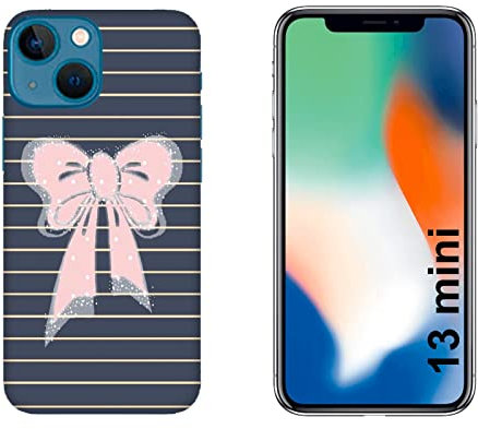Generico Cover compatibile con Cover Apple iPhone 13 mini Fiocco Rosa Su Sfondo a Strisce/Gel di silicone morbido TPU