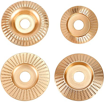 4Piezas Muela Amoladora Madera, Disco Abrasivo de Madera, Angulares de Carburo de Tungsteno, Muela de Madera Disco para Amoladoras Angulares con Varilla Interior de 22 mm,Oro