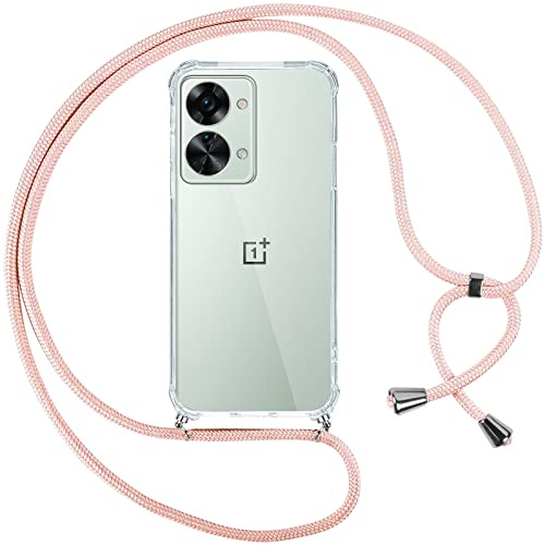 Pnakqil Handykette Hülle für OnePlus Nord 2T 6.43 Handyhülle mit Kordel Necklace Schnur Airbag Anti-Fall Bumper Weich Silikon Schutzhülle Case Kompatibel mit OnePlus Nord 2T 5G,Rose