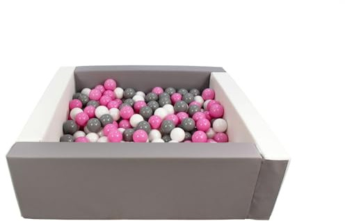 Velinda Swimming Pool with 300 Coloured Squares Imitation Leather 5 Elements Child Play (Colour Pool/Balls: White, Grey/White, Light Pink, Grey)