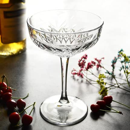 VIRUL 255 ml Creative Engraving Champagne Coupes Glass Gold Rim Glasses Goblet Cocktail Ice Cream Glass Cup