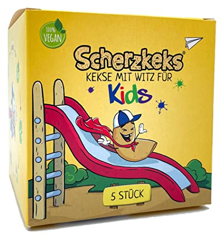 Scherzkeks Kids | 5 Kekse mit Witz für Kids, 5er Box Glückskekse mit kindgerechten Scherzfragen zu Kindergeburtstag, Familienfeiern, Schulanfang, Einschulung