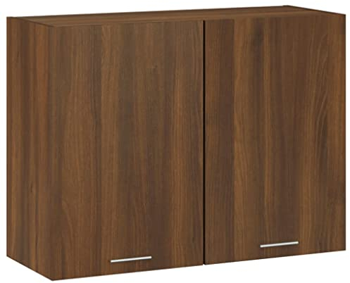 WIFESE Hängeschrank 80x31x60 cm 2 Fächern Küchenschrank Für Wohnzimmer Küche Schrank Küchenzeile Wandschrank Badezimmermöbel Badezimmerschrank Cabinet Braun Eichen Optik Holzwerkstoff