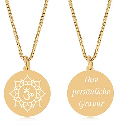 TIMANDO Damen Chakra Kette mit Gravur - Kronenchakra Sahasrara Symbol Anhänger - Personalisierte Halskette Talisman