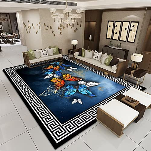 Kunsen Le Tapis du Salon Paysage Peinture Florale Chinoise Salon décoration Chambre Fille Bleu Tapis de Voiture chambre80X120CM