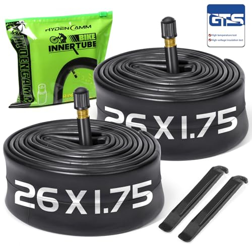 2-Pack Bike Tubes 26 x 1.75/2.125 AV Valve, 26x2.125 Bicycle Tube Compatible with 26x1.75 26 x 1.95 26 x 2.10 26 x 2.125, 26 Bike Rubber Tubes for Road/MTB/City Bikes by Hydencamm (2 of One Size)