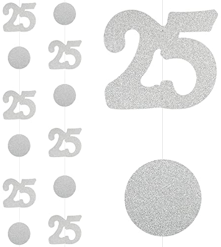 Oblique Unique® Girlande Deckenhänger Zahl 25 Zahl 50 mit Kreisen Banner Deko für Silberhochzeit Goldene Hochzeit Geburtstag Jubiläum Feier Party (Zahl 25 - Silber)