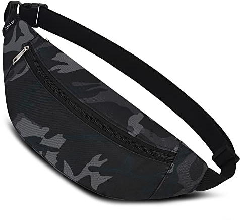 Bauchtasche für Damen und Herren Gürteltasche Hüfttasche Doggy Bag Outdoor Sport Groß Handytasche Umhängetasche Camping Fitness Fahrrad Geld Pouch Pack (CamoBlack)