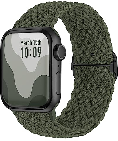 Suitisbest Nylon Armband Kompatibel mit Apple Watch 42mm 44mm 45mm 46mm 49mm, Rutschfestes Geflochtenes Elastisches Dehnbares Band für Apple Watch 10 9 8 SE 7 6 5 4 3 2 1 Ultra, Armeegrün