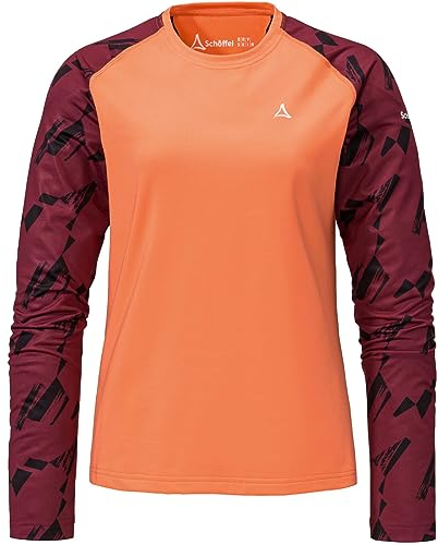 Schöffel Damen Longsleeve Lakata Trail L, atmungsaktives MTB Shirt, Fahrradtrikot mit 4-Wege Stretch und 4D BODY MAPPING, Langarmshirt für Radsport mit integriertem Brillenputztuch, melon, 44