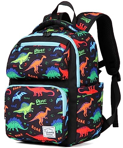 VASCHY Kinderrucksack, Niedlich Wasserabweisend 7L Vorschule Kinder Rucksack Kindergartenrucksack Schulrucksack Kleinkind Rucksack für Mädchen Jungen Schule Reisen Schwarzer Dinosaurier Klein