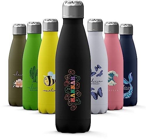 Tirita Personalised Water Bottle - Thermal Travel Flask for Hot & Cold Drinks - Insulated Stainless Steel Bottle - Gym, Office, School Drink Bottles - 500ml Bottle [39- Smiles Face Rainbow]