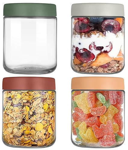 YUEYEE 4 Pack 16 OZ Overnight Oats jar,Glass Jars with Lids for Overnight Oats Salad Jars Fruit Yogurt Pudding Chutney Jam Spice,Reusable Mason Jars with Sealing Screw Lids