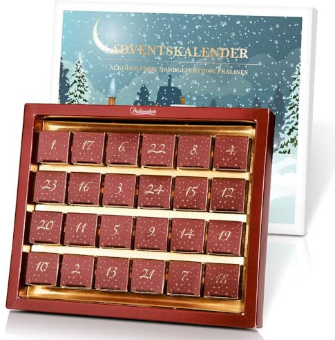 Pralinenbote Genussmanufaktur - Der Pralinen Adventskalender mit 24 exklusiven Pralinen ohne Alkohol - Das edle Geschenk zu Weihnachten für Sie und Ihn