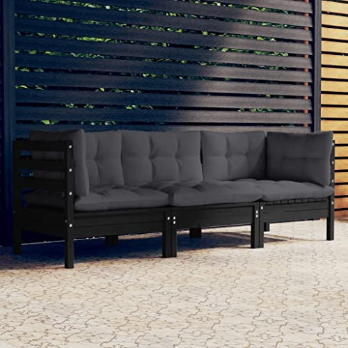 Hovothy 3-Sitzer-Gartensofa mit Anthrazit Kissen Massivholz Kiefer Gartenmöbel Holz Balkonmöbel Holz Balkon Set Balkon Stuhl Terassenmöbel Außen Gartensofa Gartencouch Garden Furniture Outdoor Sofa