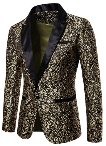 Duohropke Anzug Herren Pailletten Sakko Gold Glitzer Blazer Slim Fit Hochzeit Shiny Pailletten Anzug Jacke Anzug Anzugjacke Männer Blazer Jacket Anzug Für Party Festlich Nachtklub