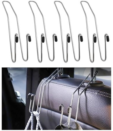 Suvnie 4 PCS Car Headrest Hooks, Multi-Purpose Headrest Storage Bracket for Handbag Purse Mask Coat, Strong & Sturdy Stainless Steel Back Seat Headrest Hanger, Car Accessories (Black)