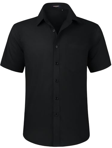 HISDERN Mens Black Short Sleeve Dress Shirt Regular Fit Casual Formal Shirts Button Down Business Stretch Shirt Non Iron,S