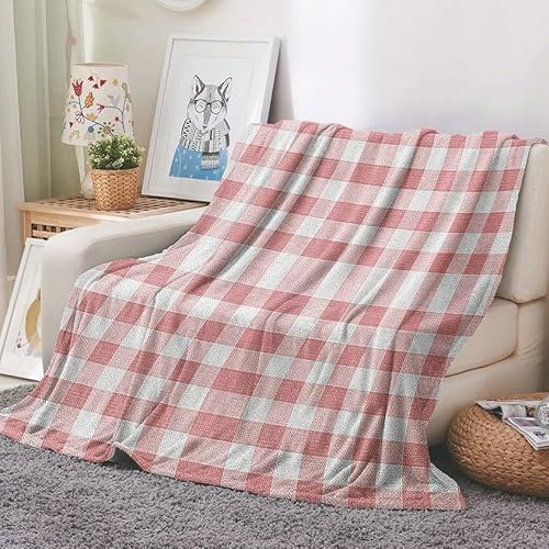 EHOMERY Couverture pour L Été Housse De Couette Moelleuse Couvertures Picnic Couverture en Flanelle Stitch Plaid Couverture De Printemps Rose 200x150cm