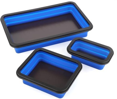 3pz Vassoio Magnetico, 3 Dimensioni Ciotola Magnetica Pieghevole Silicone Isolante Vassoi Magnetici per Meccanici Ciotola Pieghevole e Base Magnetica per Bulloni Viti Dadi Rondelle Perni(Blu)