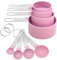 Measuring Cups Set Measuring Spoons Set, Nesting Measure Cups with Stainless Steel Handle, For Measuring Dry and Liquid Ingredients Small Teaspoon with Plastic Head (Pink)