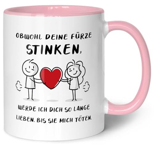 GRAVURZEILE Bedruckte Tasse mit Spruch - Deine Fürze stinken - Geschenk für Paare zum Valentinstag - Spülmaschine & Mikrowelle geeignet - Partner Geschenke für Sie & Ihn - Farbe: Rosa