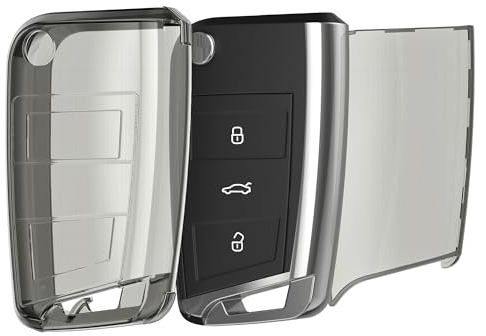 kwmobile Autoschlüssel Hülle kompatibel mit VW Golf 7 MK7 3-Tasten Autoschlüssel - Schlüsselhülle Silikon Cover - Schwarz Transparent
