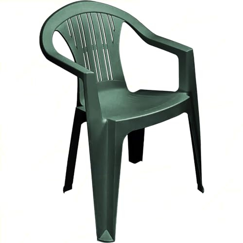 Sicignano Ratak Sessel, niedrige Rückenlehne, Monoblock, stapelbar, grün, mattes Finish, 56 x 54 x 79 cm - Stuhl mit Armlehnen, Kunststoff, für Innen- und Außenbereiche, Garten, Balkon, Terrasse,
