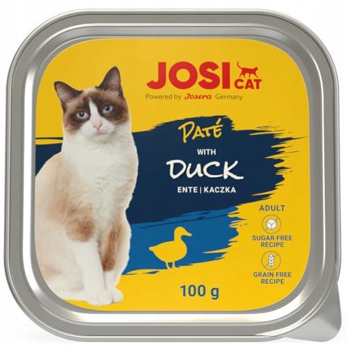 JosiCat Paté mit Ente (16 x 100 g) | Saftiges Katzenfutter mit Ente & Vitamin E & D3 | getreidefrei | Premium Nassfutter für ausgewachsene Katzen | Alleinfutter | Powered by JOSERA |16er Pack