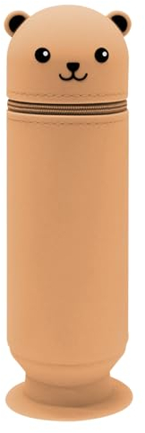 Jadin Trousse, Trousse Scolaire, Grande Trousse à Crayons Debout Style Ours Mignon, Trousse à Crayons en Silicone Souple, Porte Crayon en Forme Danimal pour Enfants, Etudiants, Adultes, Ecole(Marron)