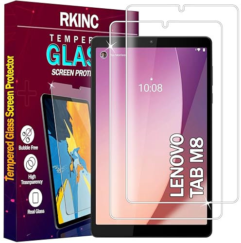 RKINC Verre Trempé [Lot de 2] pour Lenovo Tab M8, Film Protection écran, Dureté 9H 0,33 mm HD Glass [sans Bulles d'air][Résistant aux rayures][Garantie à vie]