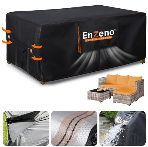 Enzeno Abdeckung Gartenmöbel Wasserdicht,200X200X90cm Gartenmöbel Abdeckplane,420D Oxford Gewebe Loungemöbel Schutzhülle Winterfest,Lounge Abdeckhauben mit Luftauslass für Tische und Stühle