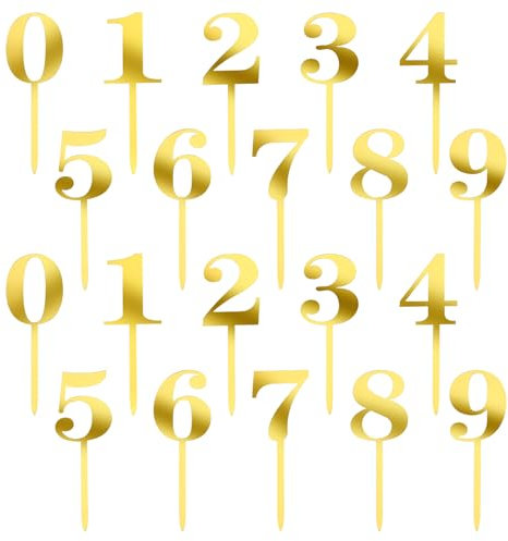 Giantree 0-9 Number For Cake Topper, 20 PCS Numbers Happy Birthday Cake Topper, Shiny Gold Acrylic Number Cake Toppers, for Birthday Party Wedding Anniversary (20)