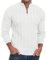 Hisir Mens Quarter Zip Jumper Cable Knit Crew-Neck Sweater Long Sleeve Jumpers Causal Pullover Winter for Men (White, L)