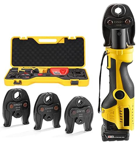 KKMNDE Mini pressa idraulica per Tubi di Rame Portatile, utensile per Installazione idraulica con 3 Ganasce/Luce LED/2 batterie