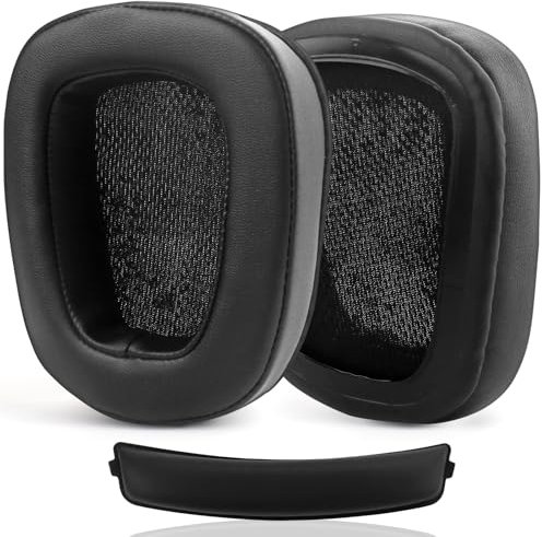 G933 Ersatz-Ohrpolster und Kopfband, kompatibel mit Logitech G933 G633-Kopfhörern, weiches Proteinleder, hochdichter Memory-Schaum, Ohrpolster, Ohrmuscheln, Reparaturteile, Schwarz