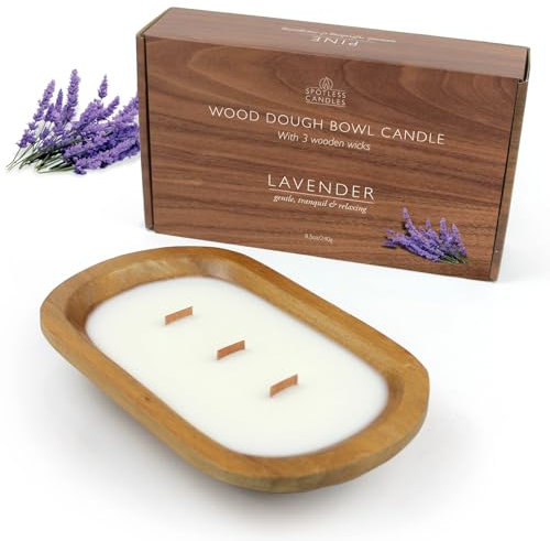 Spotless Leopard Vela de cuenco de lavanda fresca, vela de madera con tres mechas de madera, 620 g, aroma relajante de lavanda