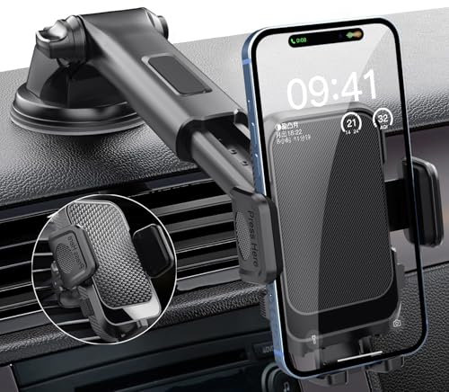 Yuexitech Car Mobile Phone Holder, Phone Mount,360° Rotation, Phone Stand with Strong Suction Power, Car Phone Cradle for Dashboard/Windscreen/Air Vent, Compatible with 4.7-7.2 Phones