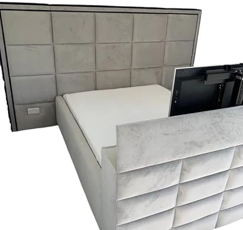 Luxury Elegant TV Bed with Built-in TV Lift, Storage Options (Black, King (U.K. Standard))