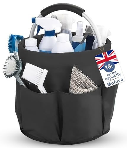 Foldable Waterproof 18L Cleaning Caddy with Handle - Multi-Purpose Heavy Duty Organiser Bag for Home, Kitchen, Bathroom, Office & Professional Cleaning Supplies (black)