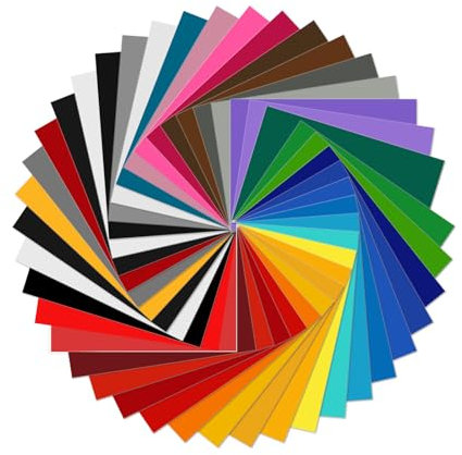 Vinylfolie Plotter 30.5x21cm, 42 Stück Plotterfolie Vinyl für Cricut, Silhouette Cameo und Anderen Bastelschneidern, Vinylfolie für Glas Tassen Fenster DIY Dekoration(FARBE:Multicolor)