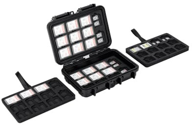 KIWIFOTOS 135 Slots Waterproof Portable Memory Card Holder Hard Case fits 33x SD, 90x Micro SD & 12x CF Express Type A Cards Slot EVA Foam Fit, Shockproof Massive Capacity Storage