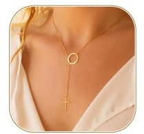 Hebterrka Lariat Gold Halskette Damen, Feine Lange Kette 14k Vergoldet/Silber Y-Form Schicht Perlen Kettenanhänger Damen Trendiger Einfache Goldschmuck