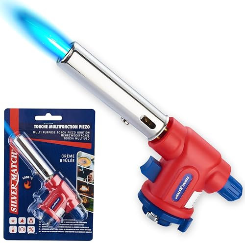 SILVER MATCH Chalumeau de Cuisine à Gaz, 1300°, Lampe à Souder, Torche Piezo Multifonction, Allumage Rapide et Sécurisé Pour Cartouche de Gaz Butane, Idéal Brasage, Flambage, Crème Brûlée, 40673555