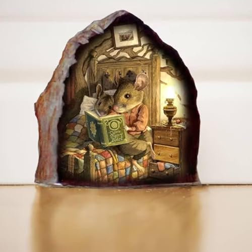 3D Mouse Hole Realistics Wall Sticker, Mouse in a Hole Wall Decal Fun Art, Water Proof Funny Wall Stickers for Bedroom Nursery Wall Decor, Paint, Wall Treatments Supplies, Wall Decor Stickers
