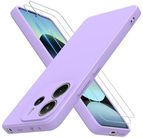THIYUFUNS Hülle für Xiaomi Redmi Note 14 4G Handyhülle mit 2 Stück Schutzfolie, TPU Silikon Liquid Schutzhülle Dünn Weich Cover Stoßfest Bumper für Xiaomi Redmi Note 14 4G - Lila